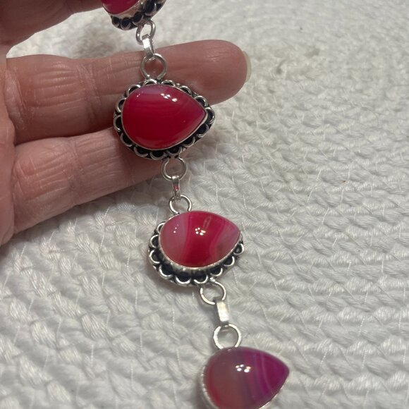Beautiful PINK BOTSWANA AGATE Handmade Sterling 925 Bracelet Size 8" #398D - Picture 1 of 3